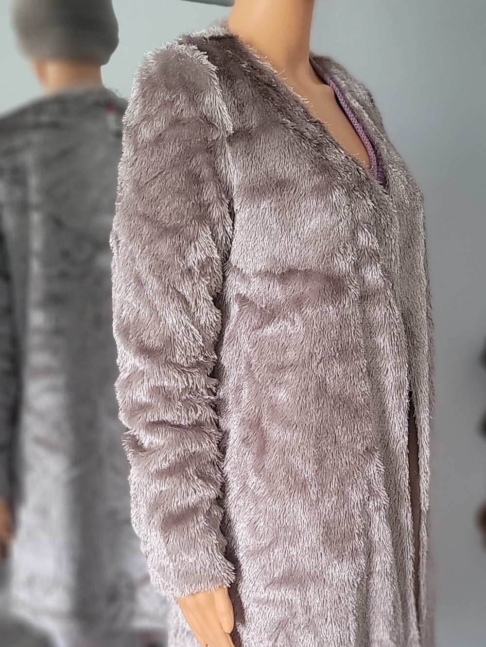 Charming Charlie Plush Faux Fur Open Front Coat in Light Gray
